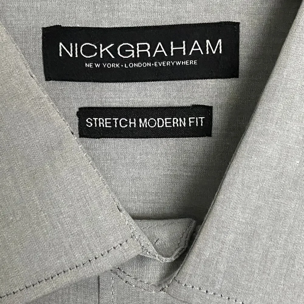 Nick Graham Men's 15.5 32/33 Modern Fit Dress Shirt Grey NEW - Picture 8 of 11